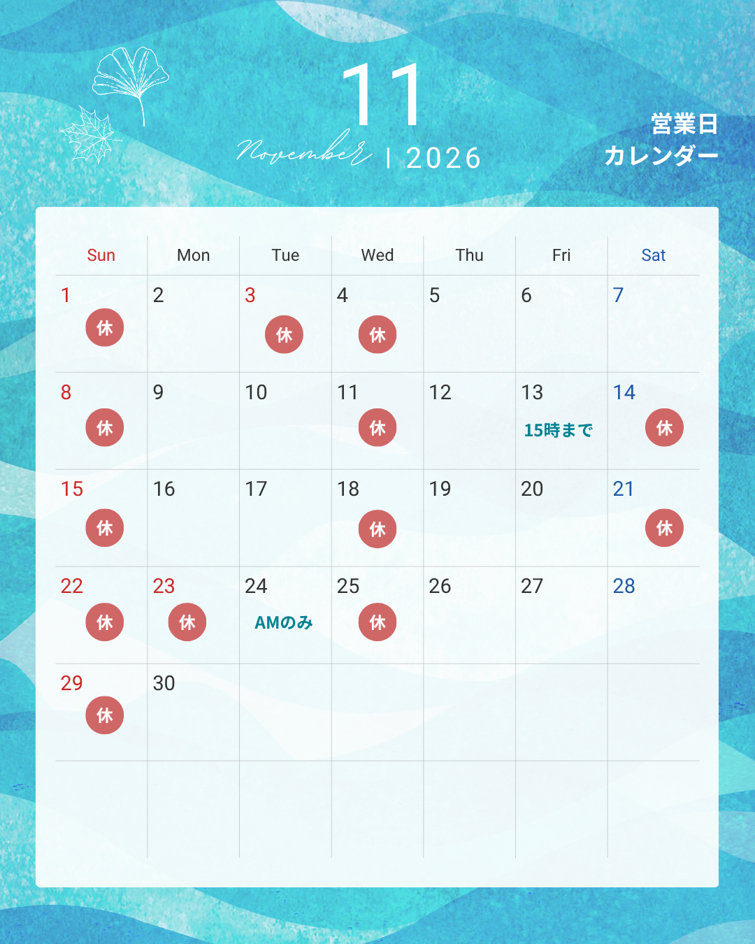 11月ｽｹｼﾞｭｰﾙ